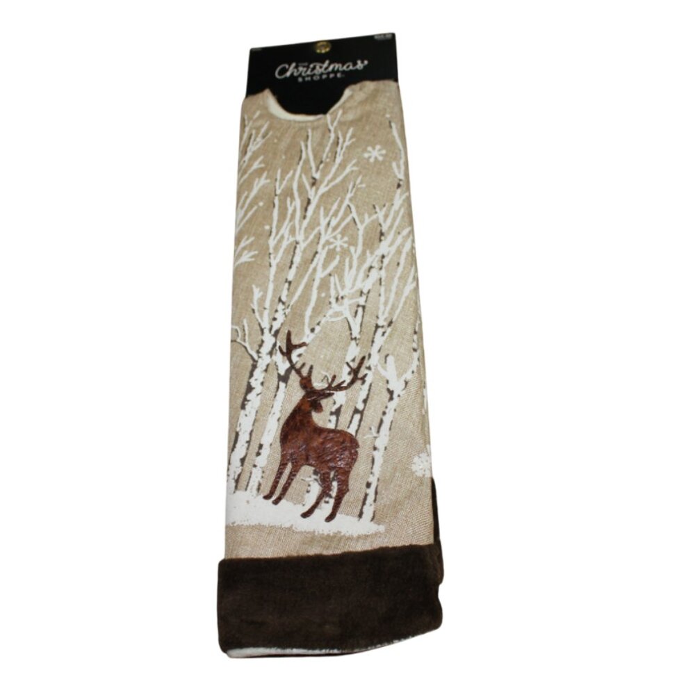 Elk Deer The Christmas Shoppe Tree Skirt Rustic Forest Tan Brown Faux Fur NWT
